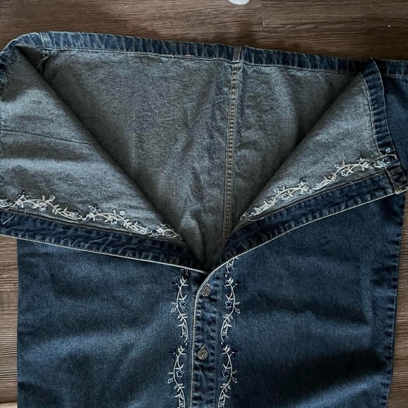 J.L. NY Women 90s Dark Wash Sleeveless Denim Floral Embroidered Maxi Dress Sz L - Picture 5 of 5